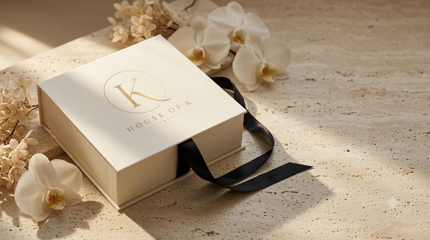 Gift box with black ribbon